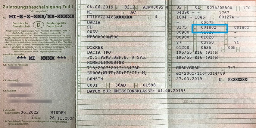 Beispiel Fahrzeugschein 1