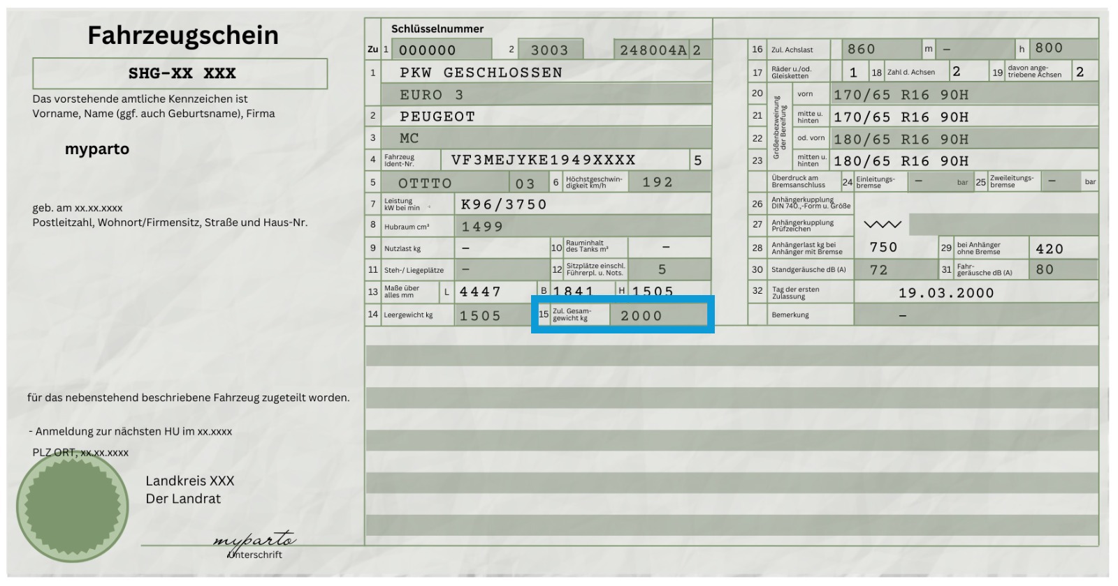 Beispiel Fahrzeugschein 2